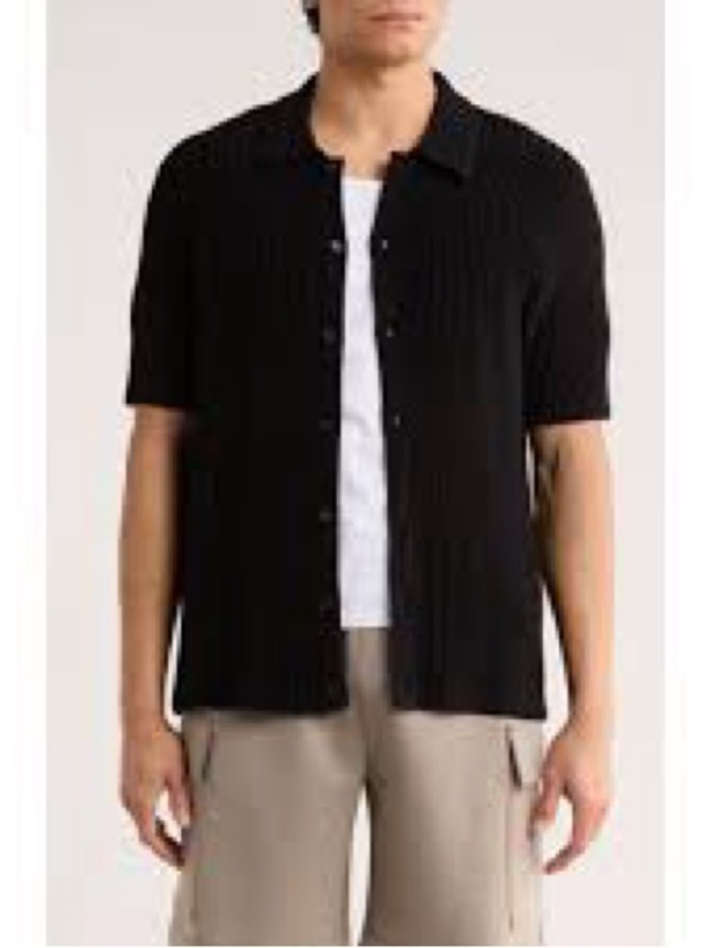 Men's Black Short-Sleeve Casual Button-Down Shirt